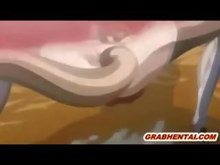Japoniškas jaunas ponia hentai su šoktelėti papai tentacles dulkinimasis