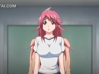Merah jambu berambut anime seductress faraj fucked terhadap yang